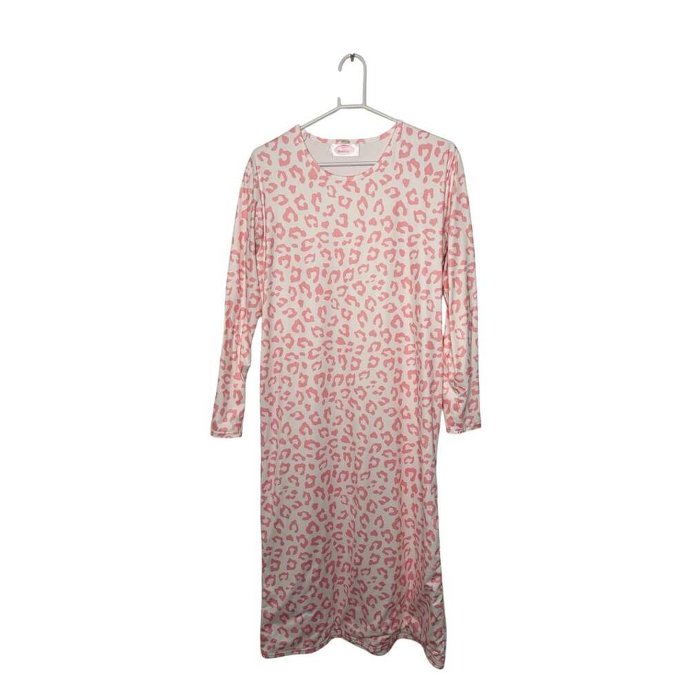 Sweet Modesty Pink Leopard Long Sleeve Nightgown Size L